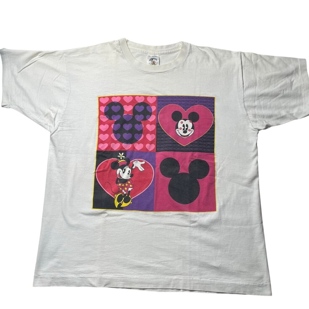 Vintage Disney Mickey and Minnie Mouse Heart Valentine's Day Shirt Sz XL Cotton